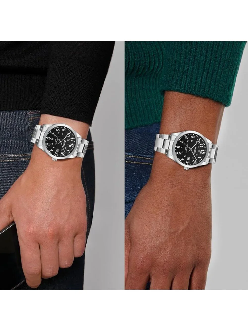 Men's Black Silver Analog Stainless Steel Professionals Waterproof Nurse Watch